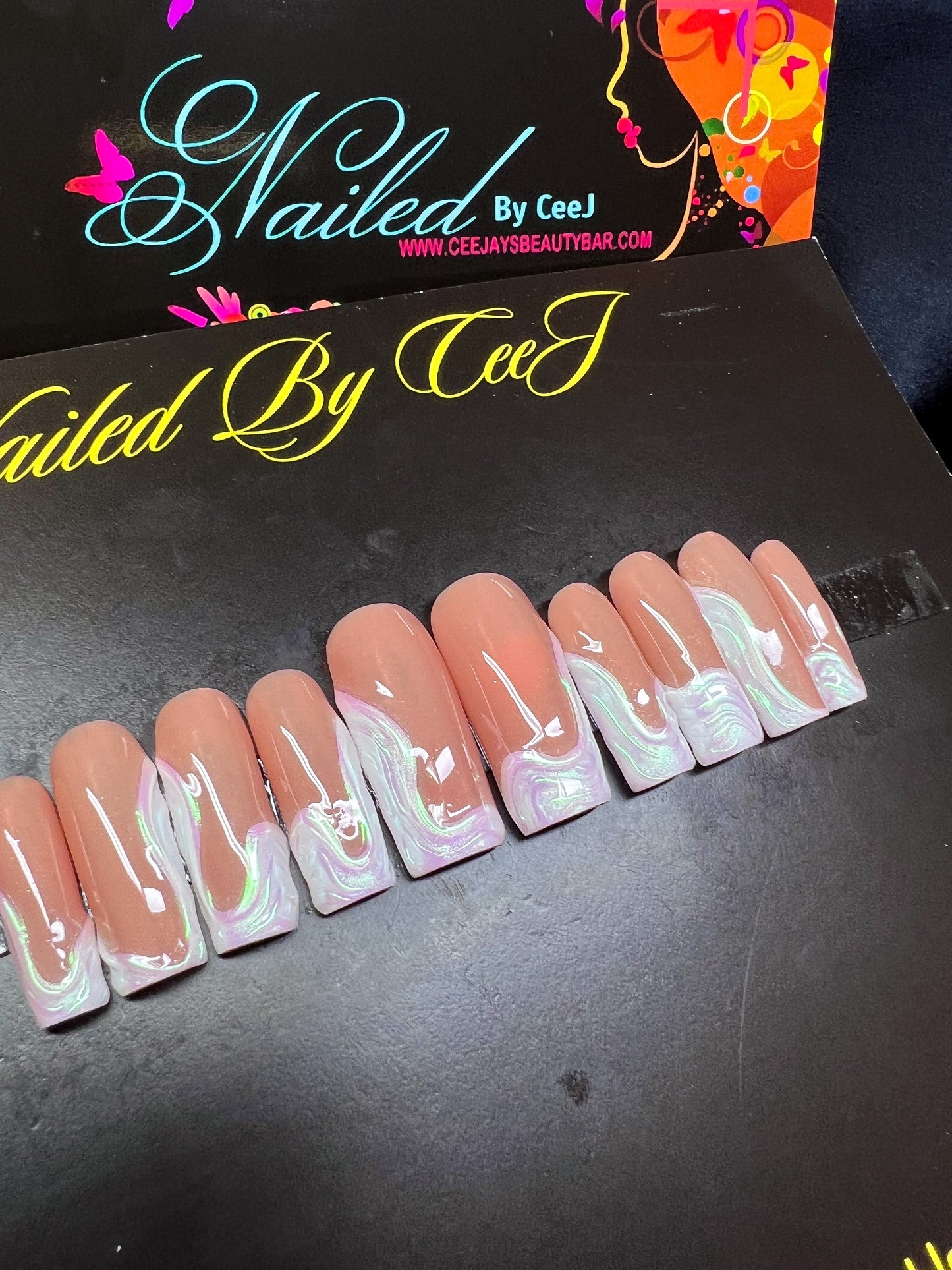 Artemis | Unicorn Chrome Swirls | Custom Press On Nails