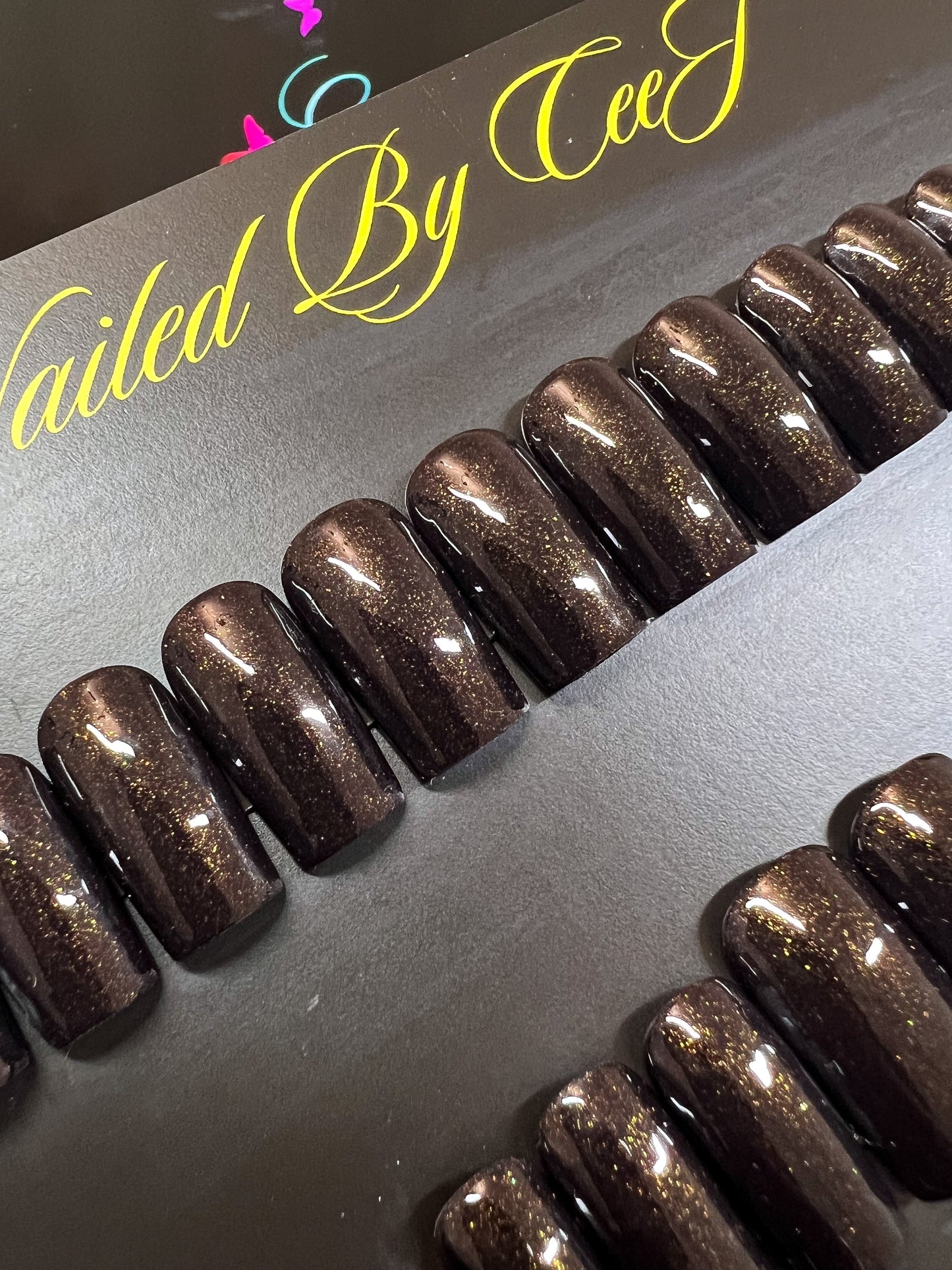 No. 51 | Brown Glitter | Ready To Ship Press On Nails