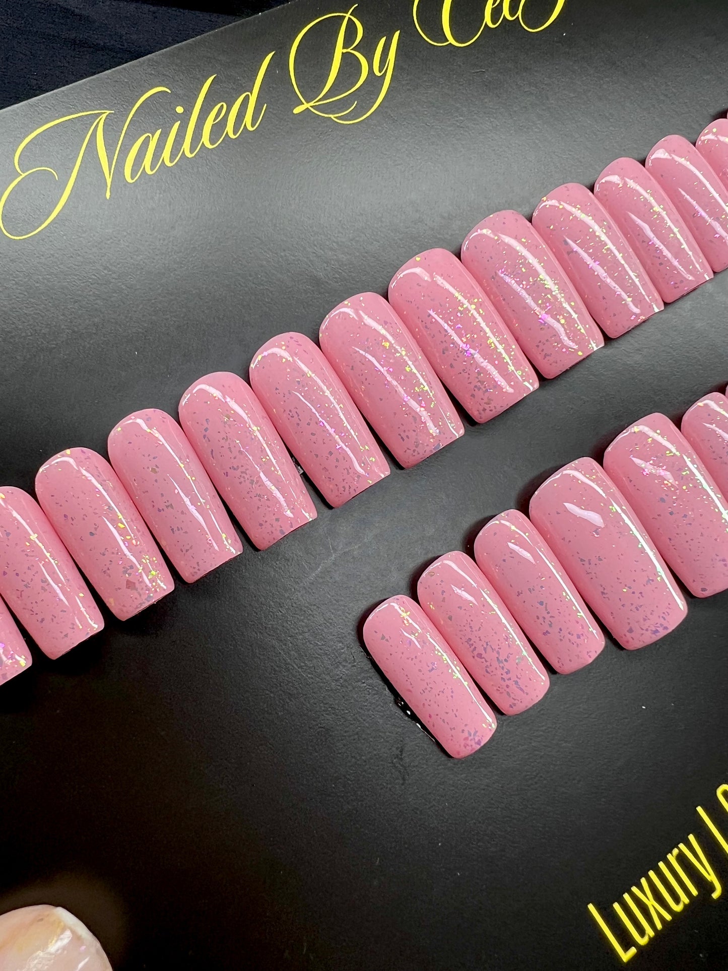 No. 62 | Pink Glitter Flakes | Ready To Ship Press On Nails