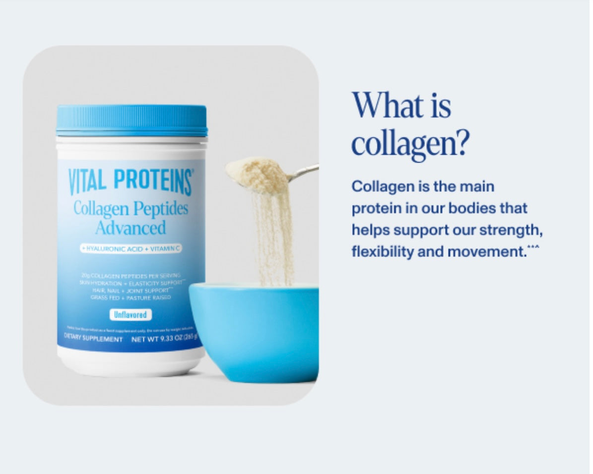 Vital Proteins Collagen Peptides Powder Advanced with Hyaluronic Acid & Vitamin C - 20 oz Collagen, Unflavored, 28 Servings