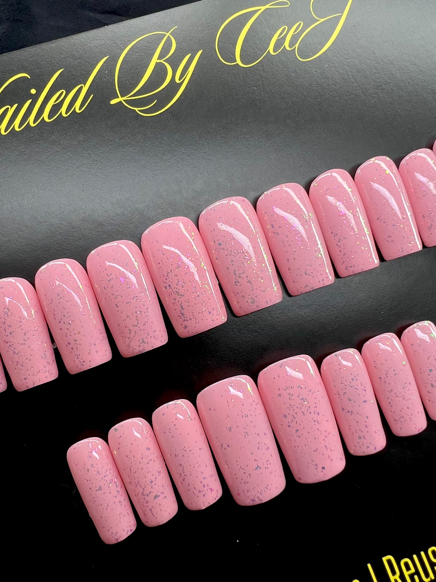 No. 62 | Pink Glitter Flakes | Ready To Ship Press On Nails