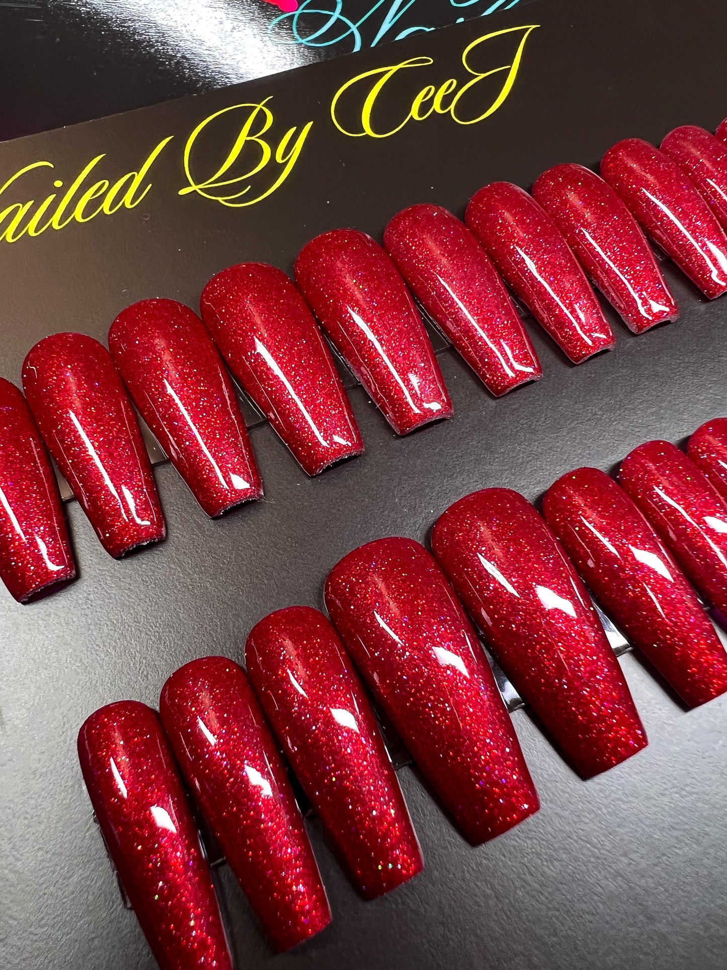 No. 59 | Red Glitter | Ready To Ship Press On Nails