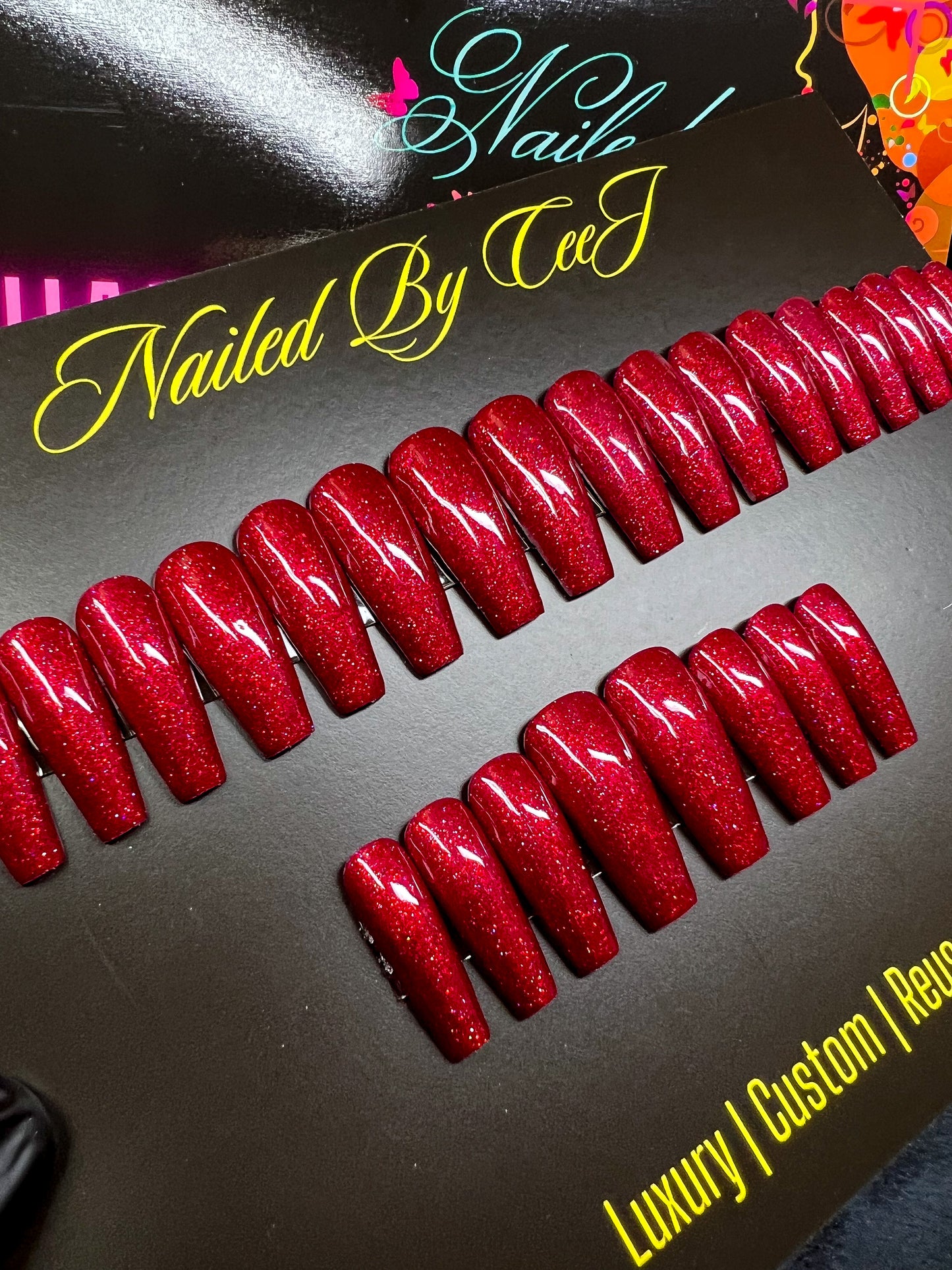 No. 59 | Red Glitter | Ready To Ship Press On Nails