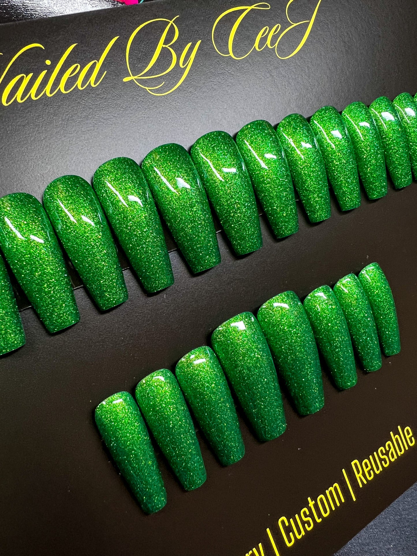 No. 58 | Green Glitter | Ready To Ship Press On Nails