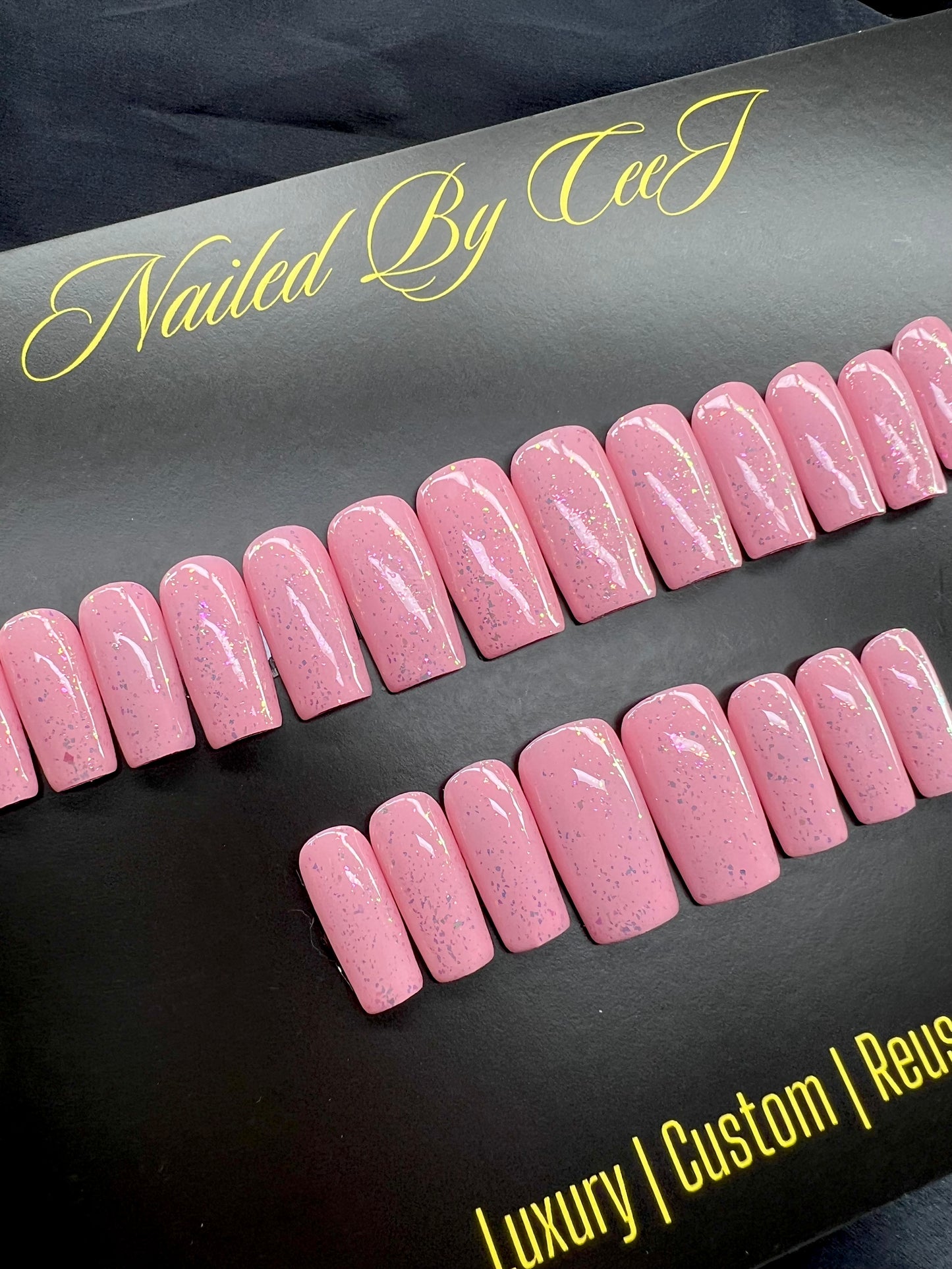 No. 62 | Pink Glitter Flakes | Ready To Ship Press On Nails