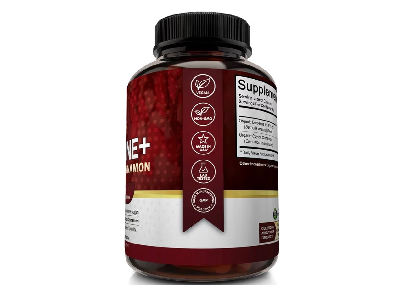 NutriFlair Organic Berberine with Ceylon Cinnamon 1450mg, 120 Capsules