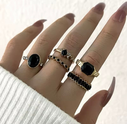 Bohemian Ring Set - Black