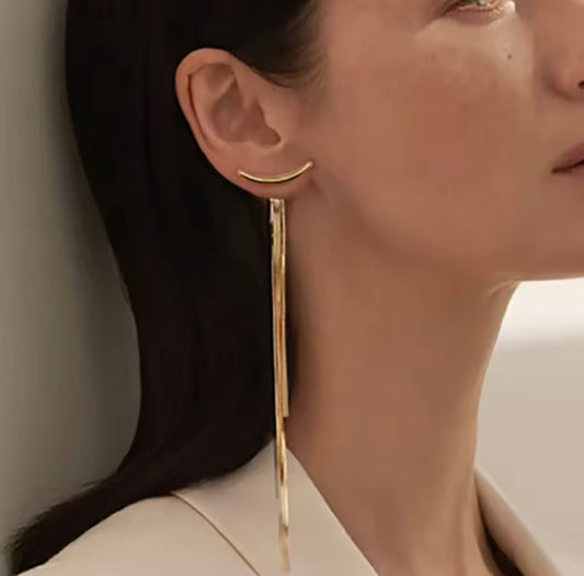 Arc Bar Long Tassel Earrings - Gold