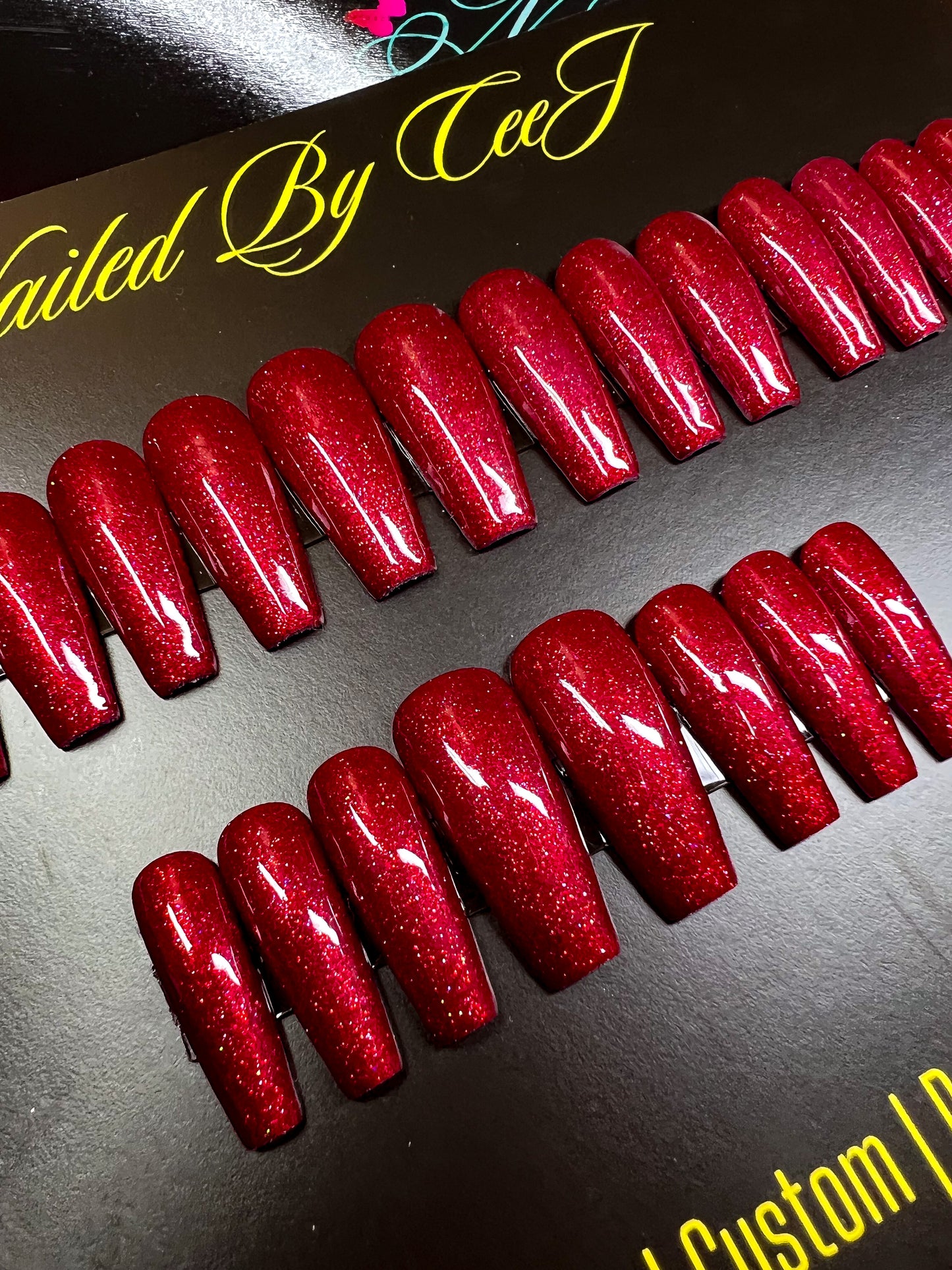 No. 59 | Red Glitter | Ready To Ship Press On Nails