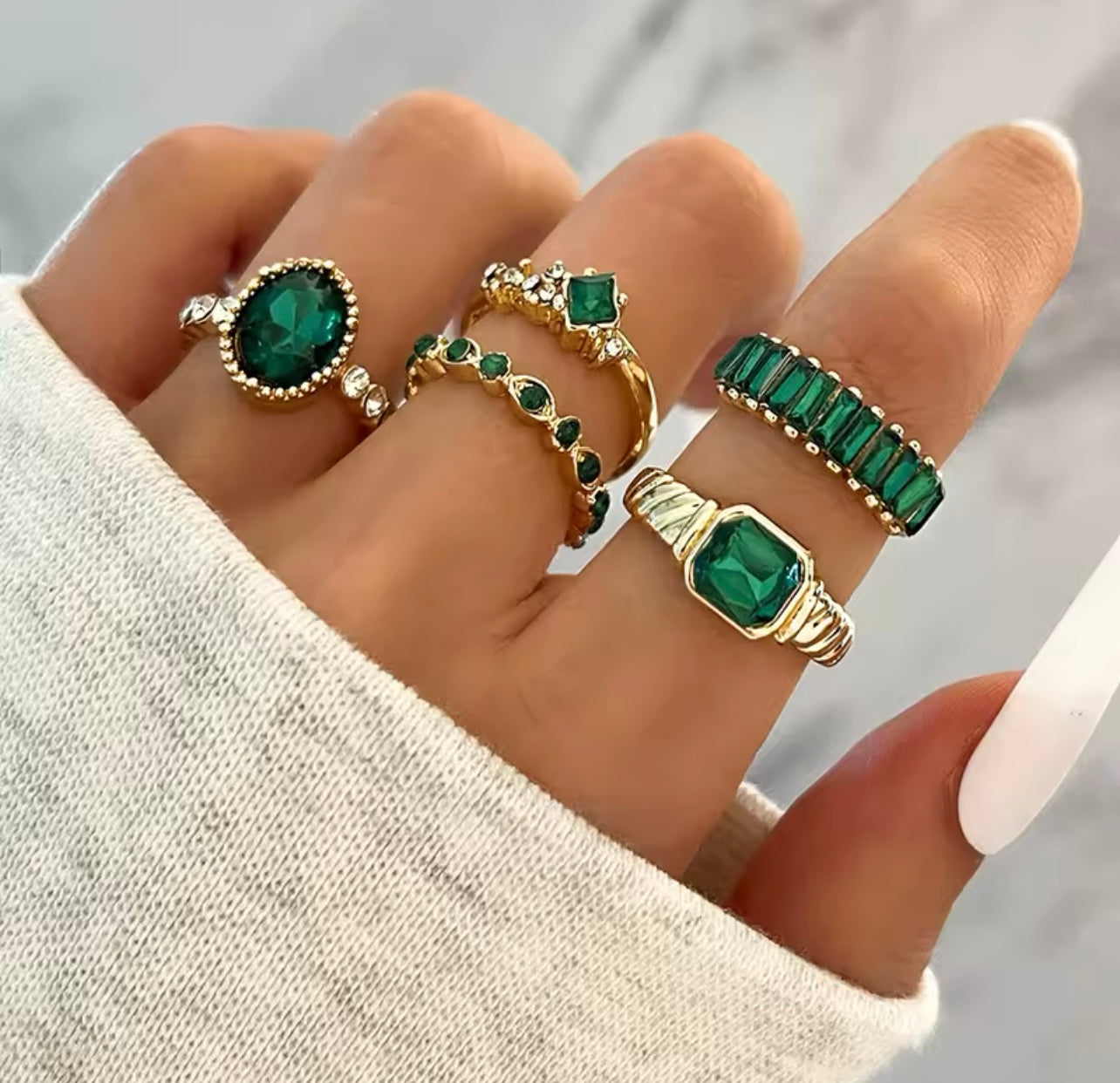 Bohemian Ring Set - Green