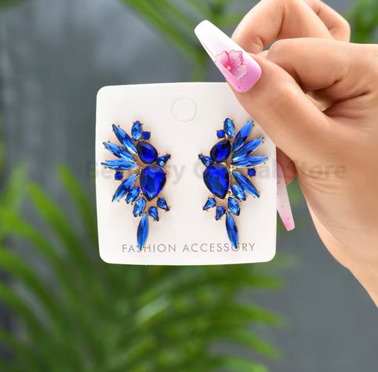 Rhinestone Wings Earrings - Blue