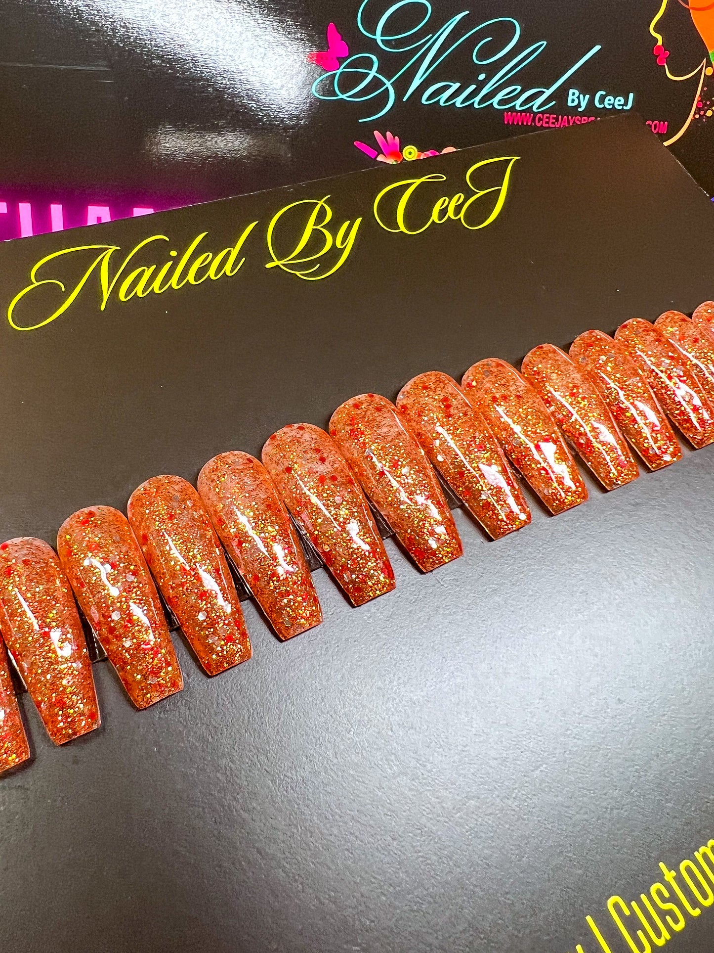 No. 61 | Orange Glitter | Ready To Ship Press On Nails