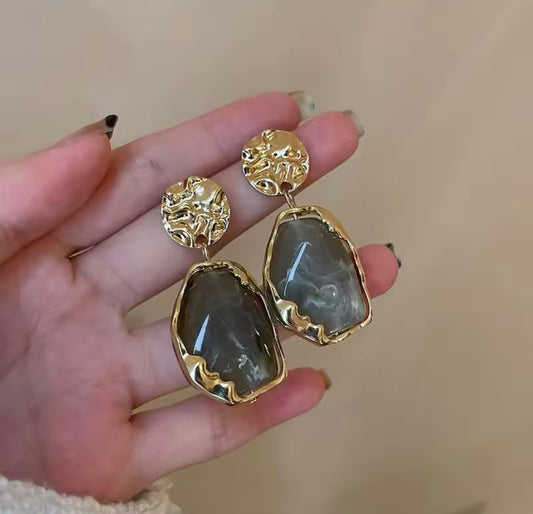 Vintage Pendant Earrings - Green