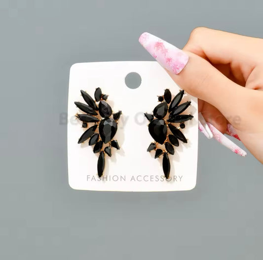 Rhinestone Wings Earrings - Black