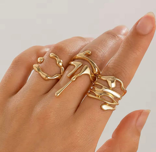 Irregular Lava Ring Set - Gold