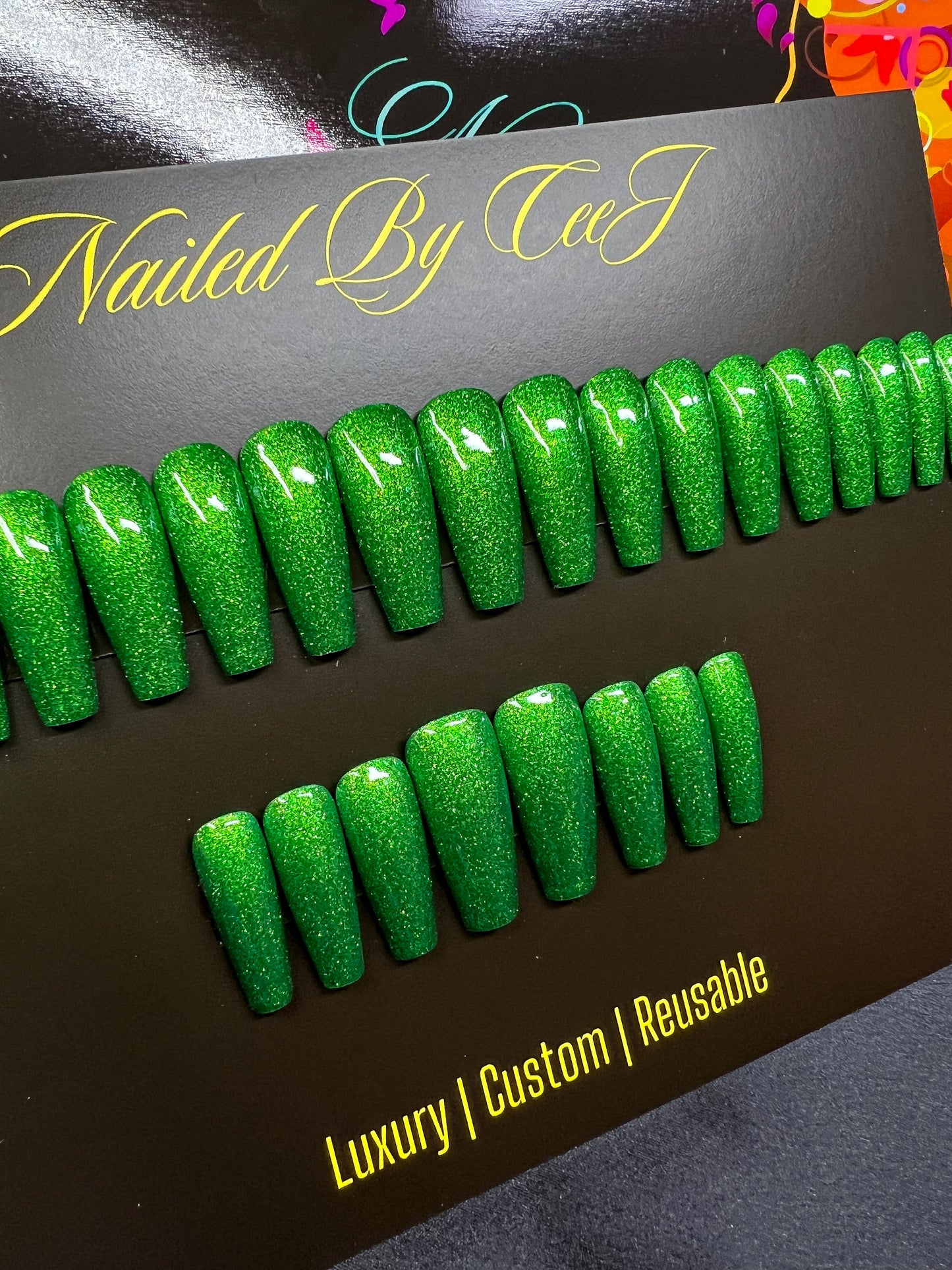 No. 58 | Green Glitter | Ready To Ship Press On Nails
