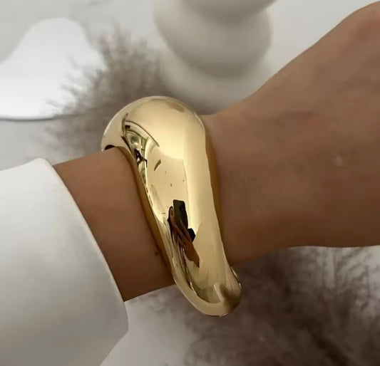 Wide Cuff Bangle - Gold