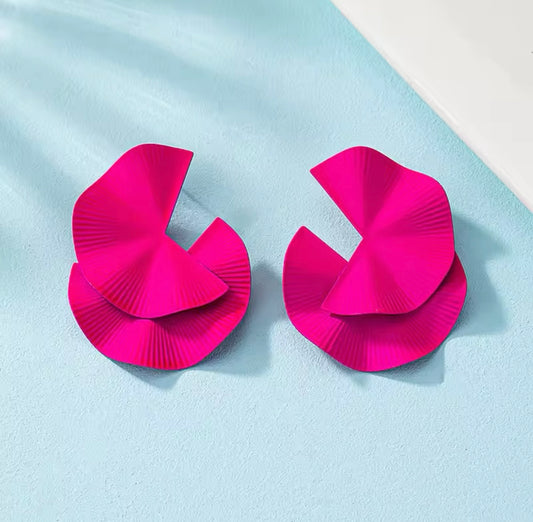 Twisted Fan Earrings - Pink