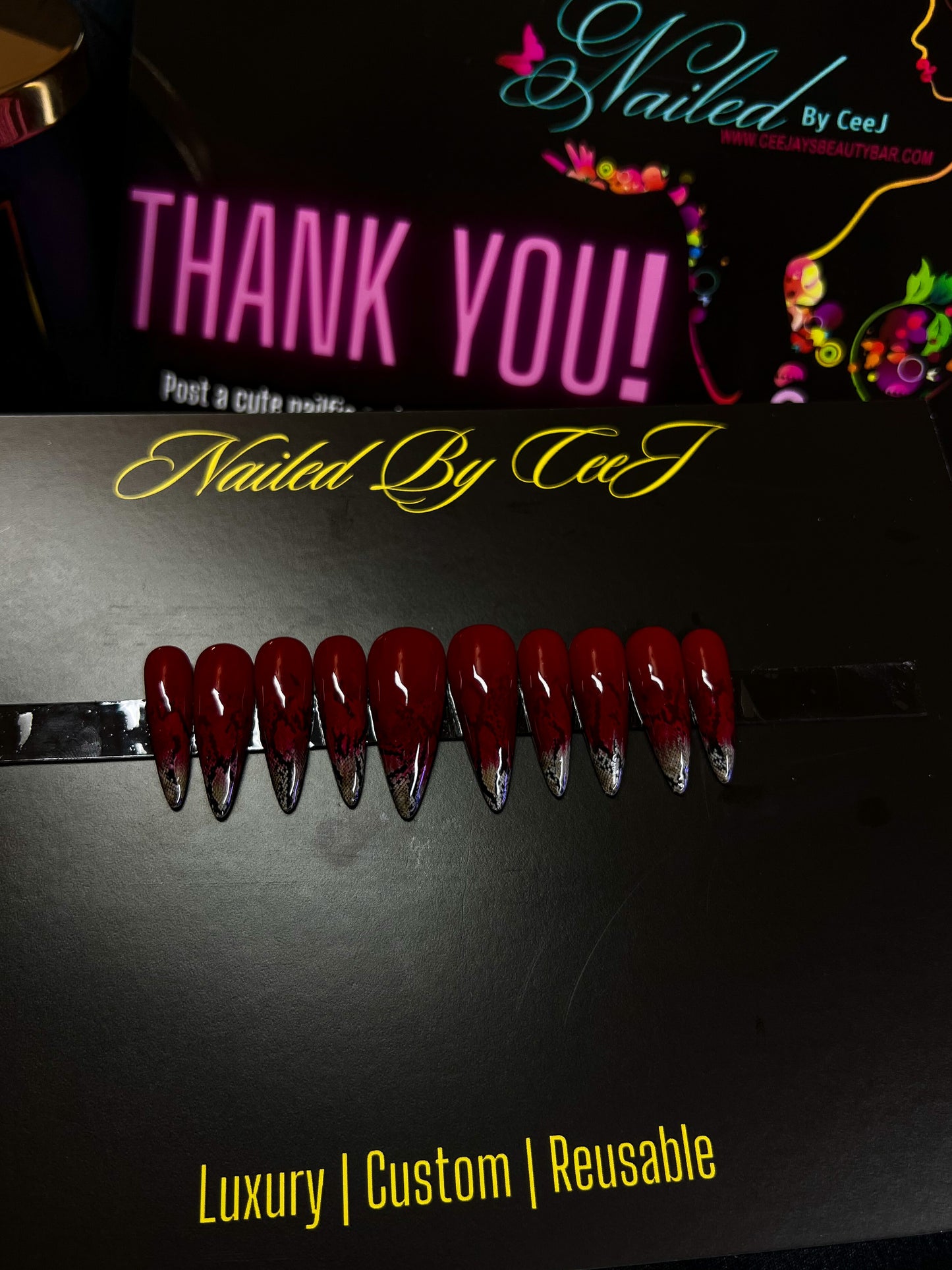 Medusa -Red | Snake Print Ombré | Custom Press On Nails